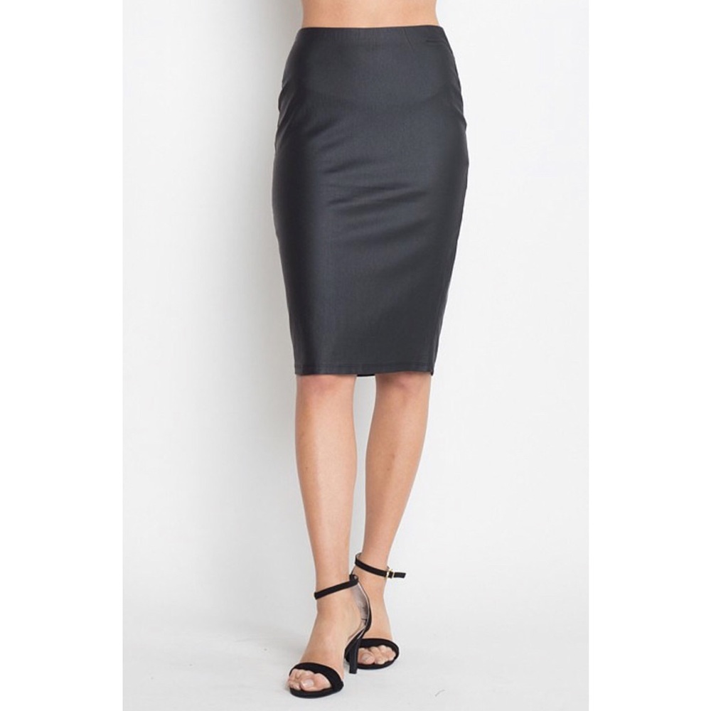 LAST ONE!! Black Faux Leather Midi Skirt - Picture 3 of 8